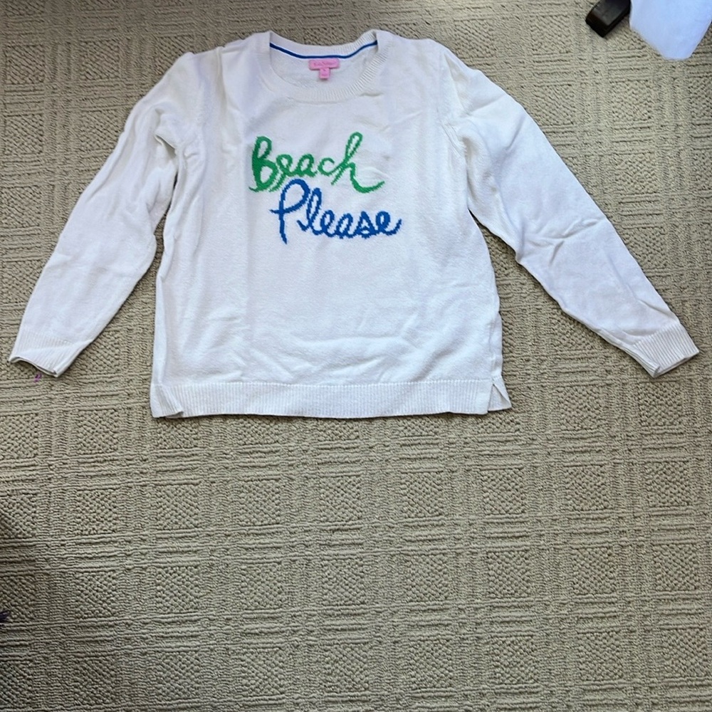 Lilly Pulitzer White and Green Crew Neck Sweater